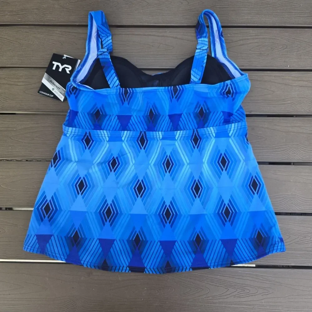 TYR Durafast Elite Women Blue Stirling Twisted Bra Swim Tankini SZ 12 New